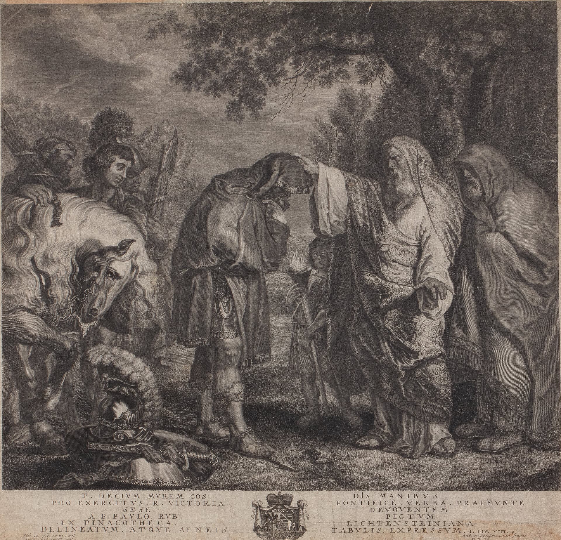 Object: R 64, Andreas und Joseph Schmuzer, Peter Paul Rubens (1577 - 1640), Decius Mus weiht sich selbst dem Tod, 1720 - 1740